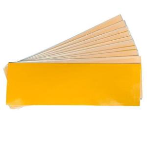 Yellow manila file folders fanned out in a row on a white background.